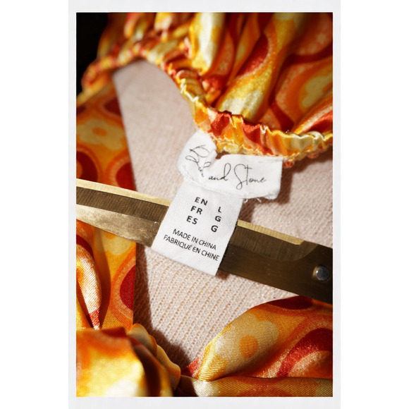 Blush & Stone 70s Swirl Satin Slip Dress – Size Large – Retro Floral Tie-Back - Picture 7 of 8